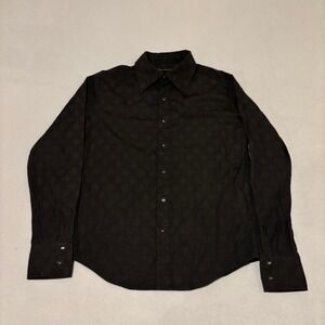 James & Borolien Mens Black Spiral Jacquard Long Sleeve Button Down Shirt Large